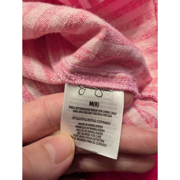Jessica Simpson Girls 8 Pink Striped Linen Blend Roll Tab Button Shirt Top - Picture 4 of 4